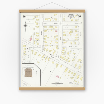 Old map wall art mockup — magnetic wood frame on white wall — Sanborn Fire Insurance Map from Ann Arbor, Washtenaw County, Michigan (1925), Sheet #0016