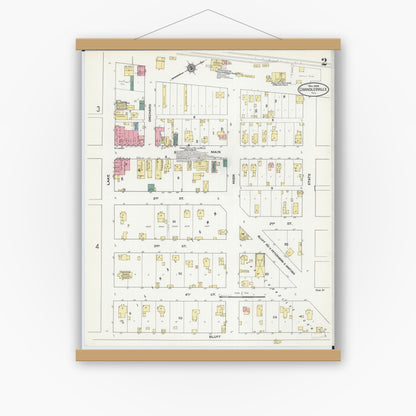 Old map wall art mockup — magnetic wood frame on white wall — Sanborn Fire Insurance Map from Chandlerville, Cass County, Illinois (1909), Sheet #0002