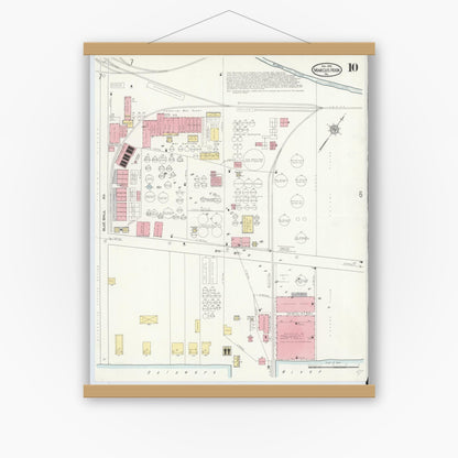 Old map wall art mockup — magnetic wood frame on white wall — Sanborn Fire Insurance Map from Marcus Hook, Chester County, Pennsylvania (1912), Sheet #0010
