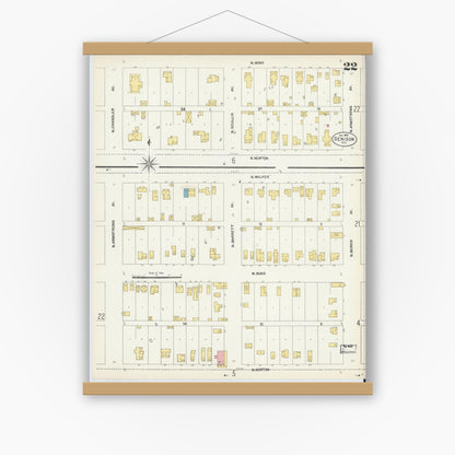 Old map wall art mockup — magnetic wood frame on white wall — Sanborn Fire Insurance Map from Denison, Grayson County, Texas (1903), Sheet #0022