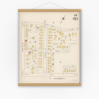 Old map wall art mockup — magnetic wood frame on white wall — Sanborn Fire Insurance Map from Norwalk, Huron County, Ohio (1922), Sheet #0024