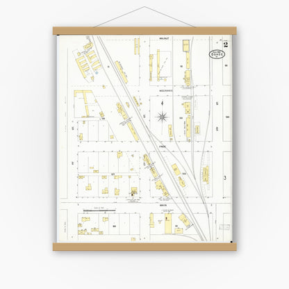 Old map wall art mockup — magnetic wood frame on white wall — Sanborn Fire Insurance Map from Osage, Mitchell County, Iowa (1905), Sheet #0002