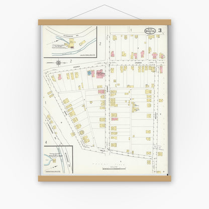 Old map wall art mockup — magnetic wood frame on white wall — Sanborn Fire Insurance Map from Mohnton, Berks County, Pennsylvania (1912), Sheet #0003