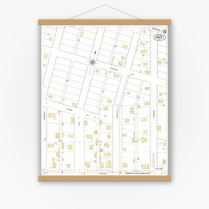Old map wall art mockup — magnetic wood frame on white wall — Sanborn Fire Insurance Map from Gridley, Butte County, California (1909), Sheet #0004