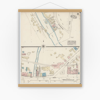 Old map wall art mockup — magnetic wood frame on white wall — Sanborn Fire Insurance Map from Malone, Franklin County, New York (1884), Sheet #0003
