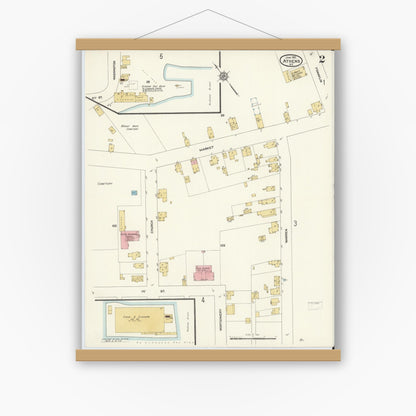 Old map wall art mockup — magnetic wood frame on white wall — Sanborn Fire Insurance Map from Athens, Greene County, New York (1912), Sheet #0002