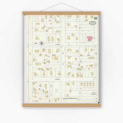 Old map wall art mockup — magnetic wood frame on white wall — Sanborn Fire Insurance Map from Antigo, Langlade County, Wisconsin (1904), Sheet #0013