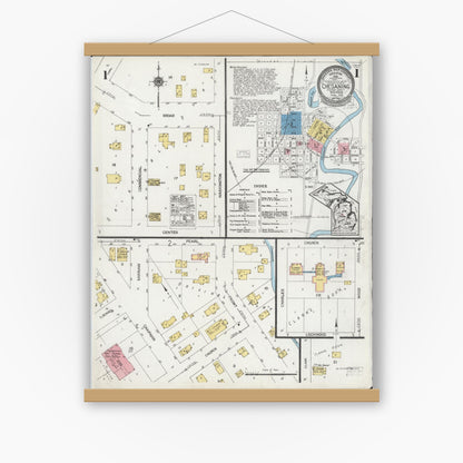 Old map wall art mockup — magnetic wood frame on white wall — Sanborn Fire Insurance Map from Chesaning, Saginaw County, Michigan (1925), Sheet #0001
