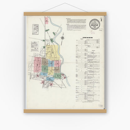 Old map wall art mockup — magnetic wood frame on white wall — Sanborn Fire Insurance Map from Decatur, Adams County, Indiana (1914) - Complete Map Set
