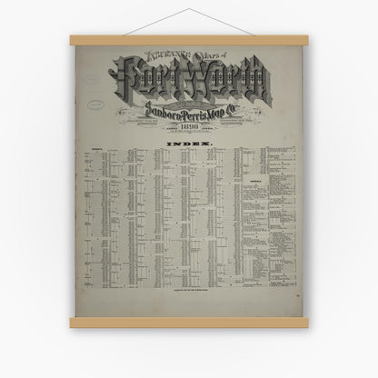 Old map wall art mockup — magnetic wood frame on white wall — Sanborn Fire Insurance Map from Fort Worth, Tarrant County, Texas (1898), Sheet #0001