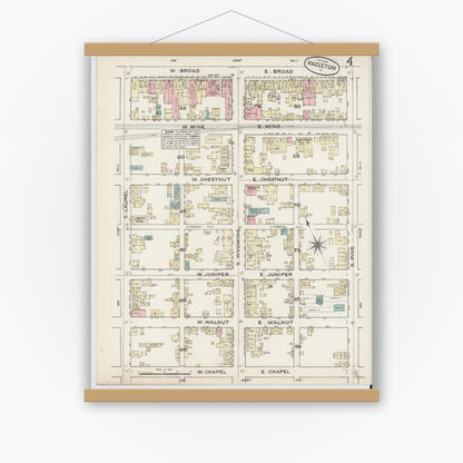 Old map wall art mockup — magnetic wood frame on white wall — Sanborn Fire Insurance Map from Hazleton, Luzerne County, Pennsylvania (1884), Sheet #0004