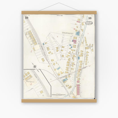 Old map wall art mockup — magnetic wood frame on white wall — Sanborn Fire Insurance Map from Leechburg, Armstrong County, Pennsylvania (1943), Sheet #0010