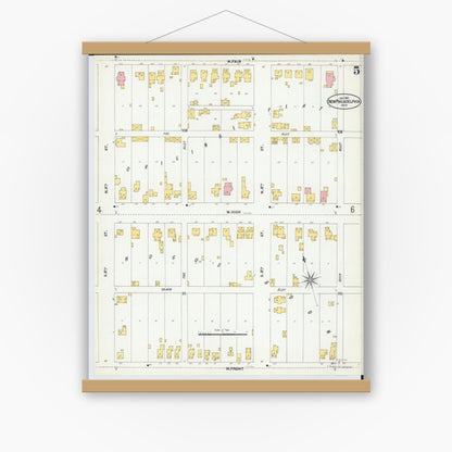 Old map wall art mockup — magnetic wood frame on white wall — Sanborn Fire Insurance Map from New Philadelphia, Tuscarawas County, Ohio (1901), Sheet #0005