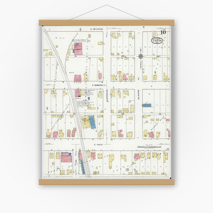 Old map wall art mockup — magnetic wood frame on white wall — Sanborn Fire Insurance Map from Eaton, Preble County, Ohio (1921), Sheet #0010