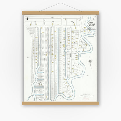 Old map wall art mockup — magnetic wood frame on white wall — Sanborn Fire Insurance Map from Seaford, Nassau County, New York (1927), Sheet #0004