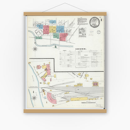 Old map wall art mockup — magnetic wood frame on white wall — Sanborn Fire Insurance Map from Logan, Hocking County, Ohio (1900) - Complete Map Set