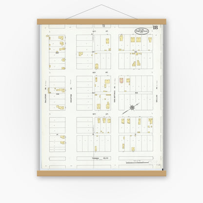 Old map wall art mockup — magnetic wood frame on white wall — Sanborn Fire Insurance Map from Port Arthur, Jefferson County, Texas (1910), Sheet #0018