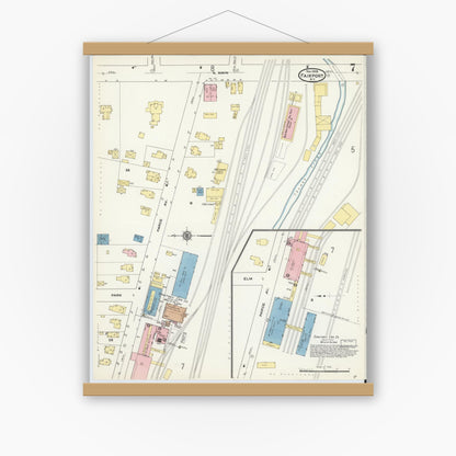 Old map wall art mockup — magnetic wood frame on white wall — Sanborn Fire Insurance Map from Fairport, Monroe County, New York (1909), Sheet #0007