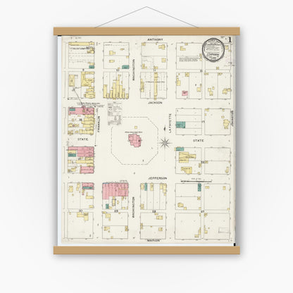 Old map wall art mockup — magnetic wood frame on white wall — Sanborn Fire Insurance Map from Corydon, Wayne County, Iowa (1893) â€” Complete Set