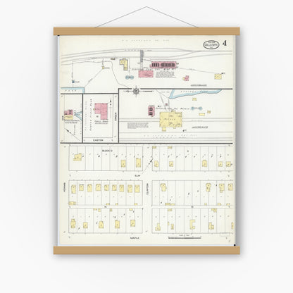Old map wall art mockup — magnetic wood frame on white wall — Sanborn Fire Insurance Map from Gillespie, Macoupin County, Illinois (1913), Sheet #0004