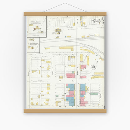 Old map wall art mockup — magnetic wood frame on white wall — Sanborn Fire Insurance Map from McGregor, McLennan County, Texas (1899), Sheet #0003
