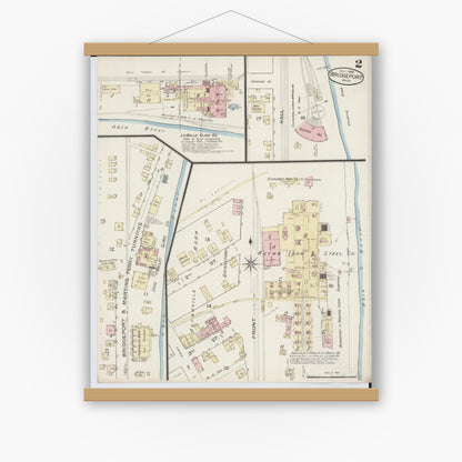 Old map wall art mockup — magnetic wood frame on white wall — Sanborn Fire Insurance Map from Bridgeport, Belmont County, Ohio (1886), Sheet #0002