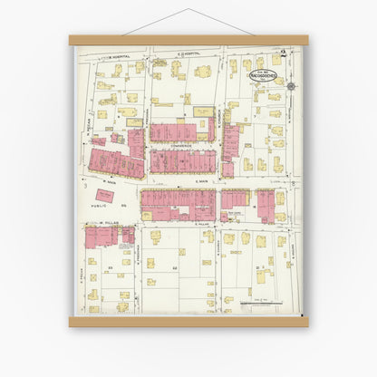 Old map wall art mockup — magnetic wood frame on white wall — Sanborn Fire Insurance Map from Nacogdoches, Nacogdoches County, Texas (1921), Sheet #0002