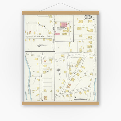 Old map wall art mockup — magnetic wood frame on white wall — Sanborn Fire Insurance Map from Cherry Tree, Indiana County, Pennsylvania (1916), Sheet #0002