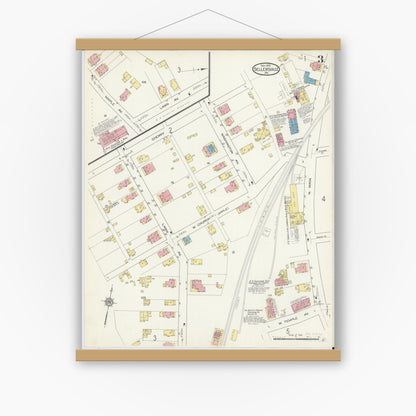 Old map wall art mockup — magnetic wood frame on white wall — Sanborn Fire Insurance Map from Sellersville, Bucks County, Pennsylvania (1913), Sheet #0003