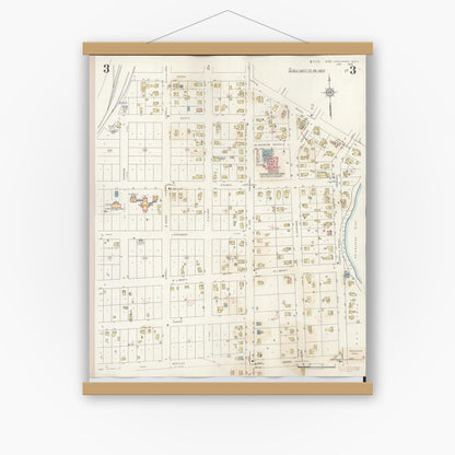 Old map wall art mockup — magnetic wood frame on white wall — Sanborn Fire Insurance Map from Chesaning, Saginaw County, Michigan (1944), Sheet #0003