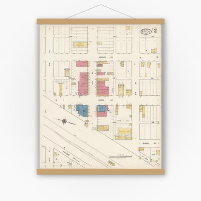 Old map wall art mockup — magnetic wood frame on white wall — Sanborn Fire Insurance Map from Rule, Haskell County, Texas (1922), Sheet #0002