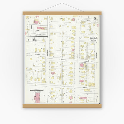 Old map wall art mockup — magnetic wood frame on white wall — Sanborn Fire Insurance Map from Mount Vernon, Jefferson County, Illinois (1908), Sheet #0005