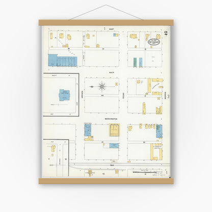 Old map wall art mockup — magnetic wood frame on white wall — Sanborn Fire Insurance Map from Seymour, Baylor County, Texas (1904), Sheet #0002