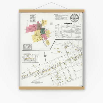 Old map wall art mockup — magnetic wood frame on white wall — Sanborn Fire Insurance Map from Weatherly, Carbon County, Pennsylvania (1921) - Complete Map Set