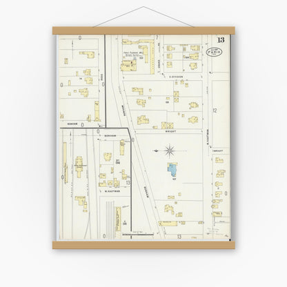 Old map wall art mockup — magnetic wood frame on white wall — Sanborn Fire Insurance Map from Paris, Lamar County, Texas (1897), Sheet #0013