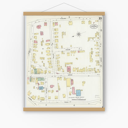 Old map wall art mockup — magnetic wood frame on white wall — Sanborn Fire Insurance Map from Sing Sing, Westchester County, New York (1897), Sheet #0013