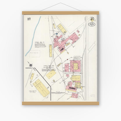 Old map wall art mockup — magnetic wood frame on white wall — Sanborn Fire Insurance Map from Pekin, Tazewell County, Illinois (1925), Sheet #0027