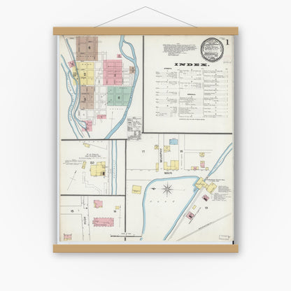 Old map wall art mockup — magnetic wood frame on white wall — Sanborn Fire Insurance Map from Brookville, Franklin County, Indiana (1892) - Complete Map Set