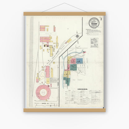 Old map wall art mockup — magnetic wood frame on white wall — Sanborn Fire Insurance Map from Verona, Allegheny County, Pennsylvania (1911) - Complete Map Set