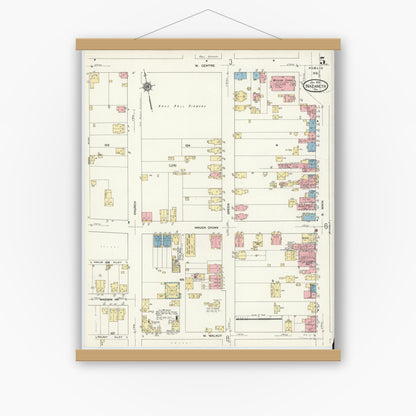 Old map wall art mockup — magnetic wood frame on white wall — Sanborn Fire Insurance Map from Nazareth, Northampton County, Pennsylvania (1912), Sheet #0005