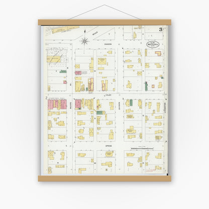 Old map wall art mockup — magnetic wood frame on white wall — Sanborn Fire Insurance Map from Whitehall, Muskegon County, Michigan (1902), Sheet #0003