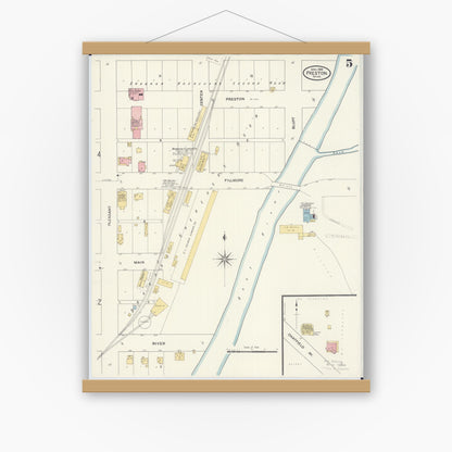 Old map wall art mockup — magnetic wood frame on white wall — Sanborn Fire Insurance Map from Preston, Fillmore County, Minnesota (1909), Sheet #0005