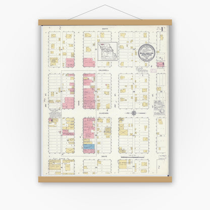 Old map wall art mockup — magnetic wood frame on white wall — Sanborn Fire Insurance Map from Burlington Junction, Nodaway County, Missouri (1916) - Complete Map Set