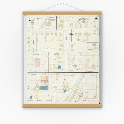 Old map wall art mockup — magnetic wood frame on white wall — Sanborn Fire Insurance Map from Brown City, Sanilac County, Michigan (1924), Sheet #0002