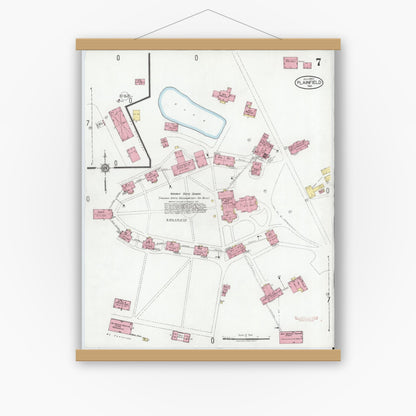 Old map wall art mockup — magnetic wood frame on white wall — Sanborn Fire Insurance Map from Plainfield, Hendricks County, Indiana (1920), Sheet #0007
