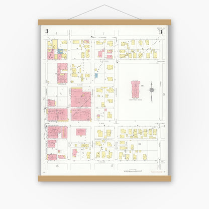 Old map wall art mockup — magnetic wood frame on white wall — Sanborn Fire Insurance Map from Marion, Williamson County, Illinois (1937), Sheet #0003