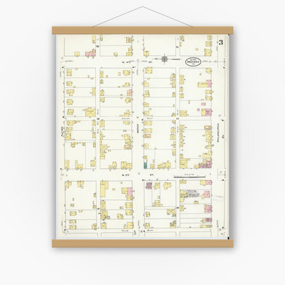 Old map wall art mockup — magnetic wood frame on white wall — Sanborn Fire Insurance Map from Indiana, Indiana County, Pennsylvania (1910), Sheet #0003