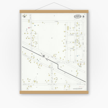 Old map wall art mockup — magnetic wood frame on white wall — Sanborn Fire Insurance Map from Hammonton, Atlantic County, New Jersey (1930), Sheet #0009