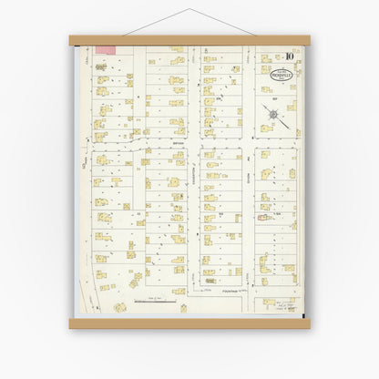 Old map wall art mockup — magnetic wood frame on white wall — Sanborn Fire Insurance Map from Hicksville, Defiance County, Ohio (1913), Sheet #0010