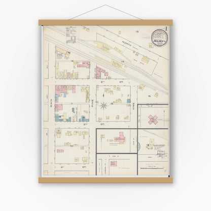 Old map wall art mockup — magnetic wood frame on white wall — Sanborn Fire Insurance Map from Holden, Johnson County, Missouri (1885) - Complete Map Set